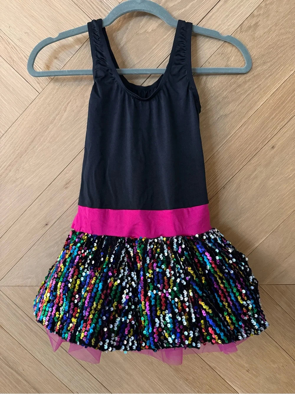 Weissman Black and Hot Pink Sequin Tutu Set with Multicolor Sequins